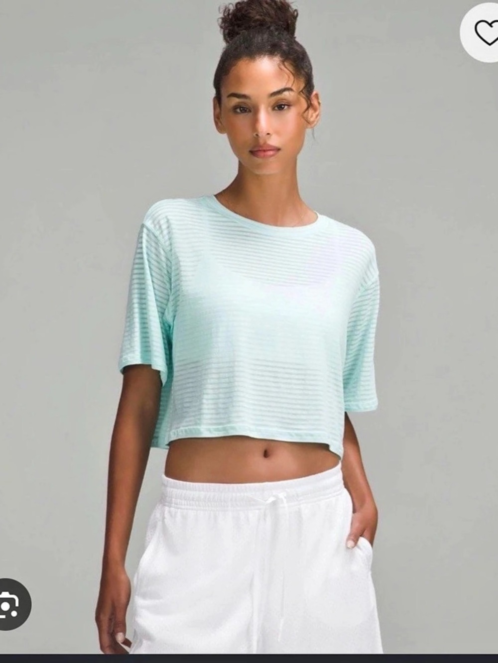 Cortes Cropped T-Shirt Shadow Stripe Cropped Short Sleeve Top in Blue Size 10